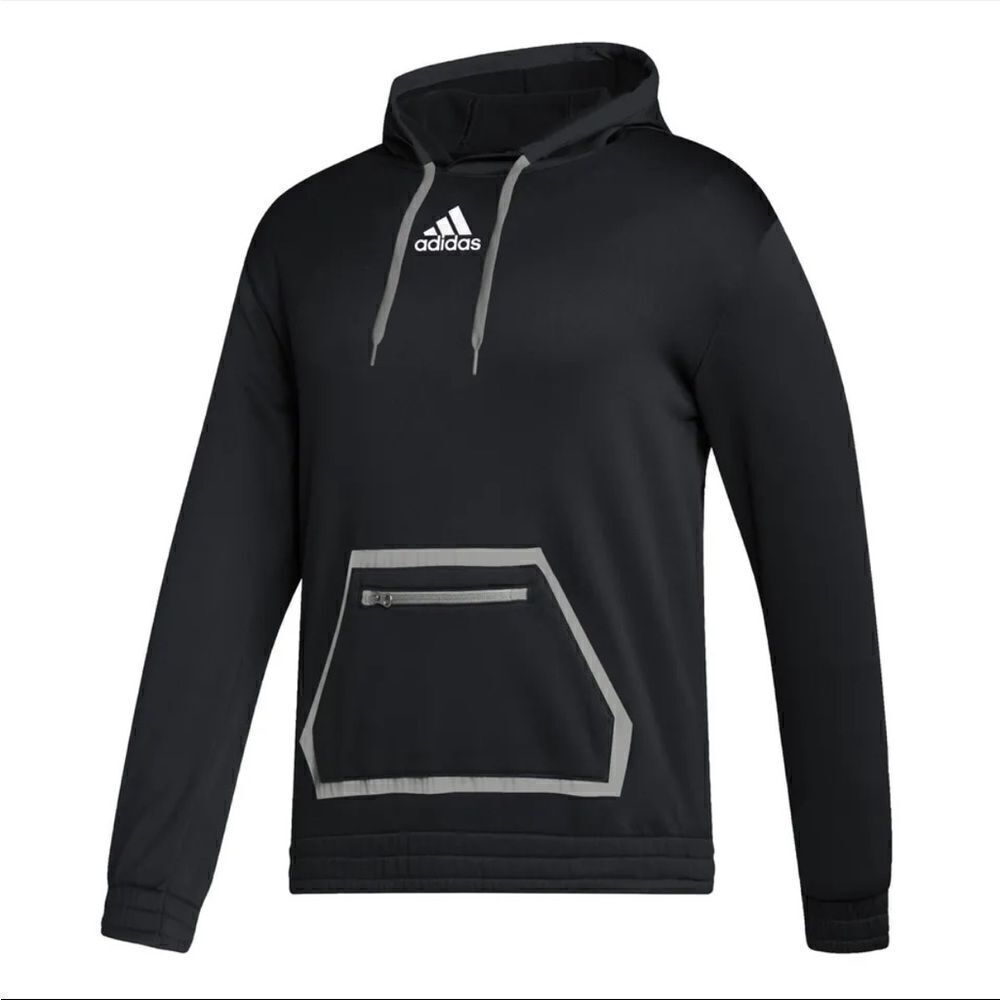 Adidas hoodie hooded black/gray fleece sweatshirt 3 pockets team issue Men's XL